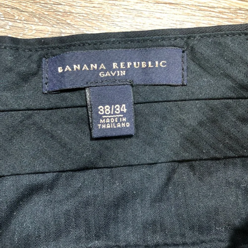 Banana Republic Gavin Chino Pants Men 38 x 33 Black Flat Front Straight Fit